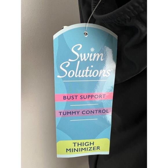 Swim Solutions Tummy Control Black Mesh Scalloped Hem Plus Size Swim Dress 24W - Picture 6 of 10